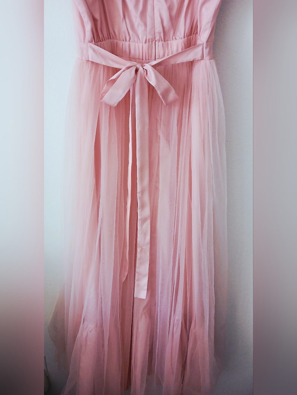 Blush PINK Tulle Midi DRESS Ruffle Bow Waist MABLE Graduation Wonen's Size M - Picture 6 of 15